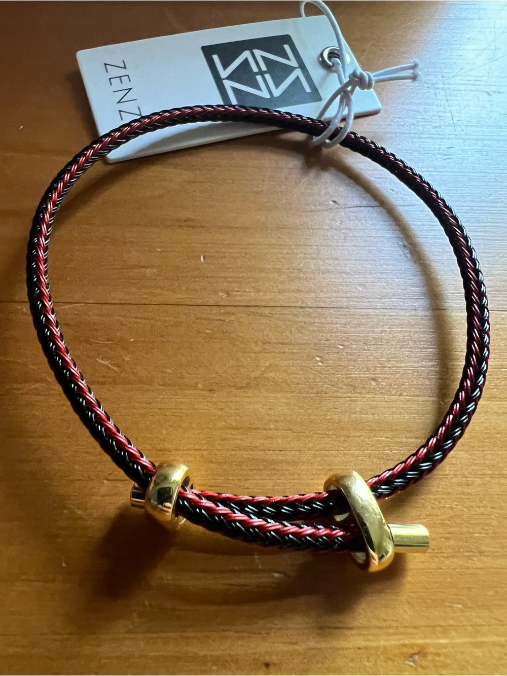 ZENZII Red and Black Braided Cable Bracelet with Gold Accents